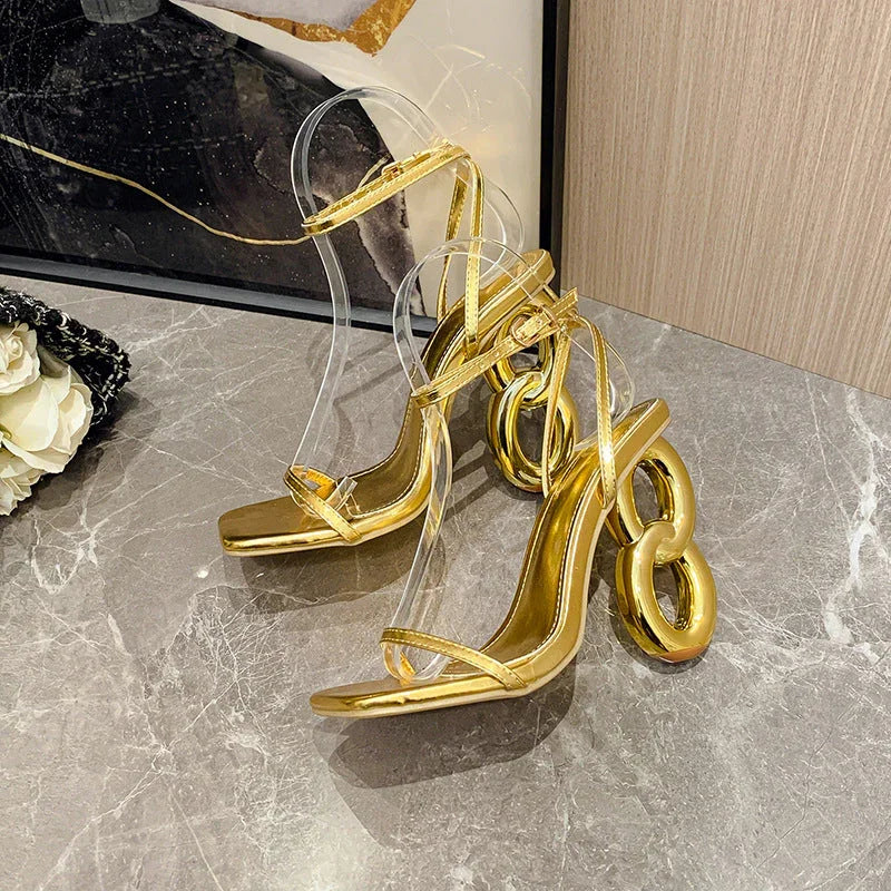 Thin Strap Square Toe Abnormal Shape Heels Catwalk High Heel Sandals - VAleG