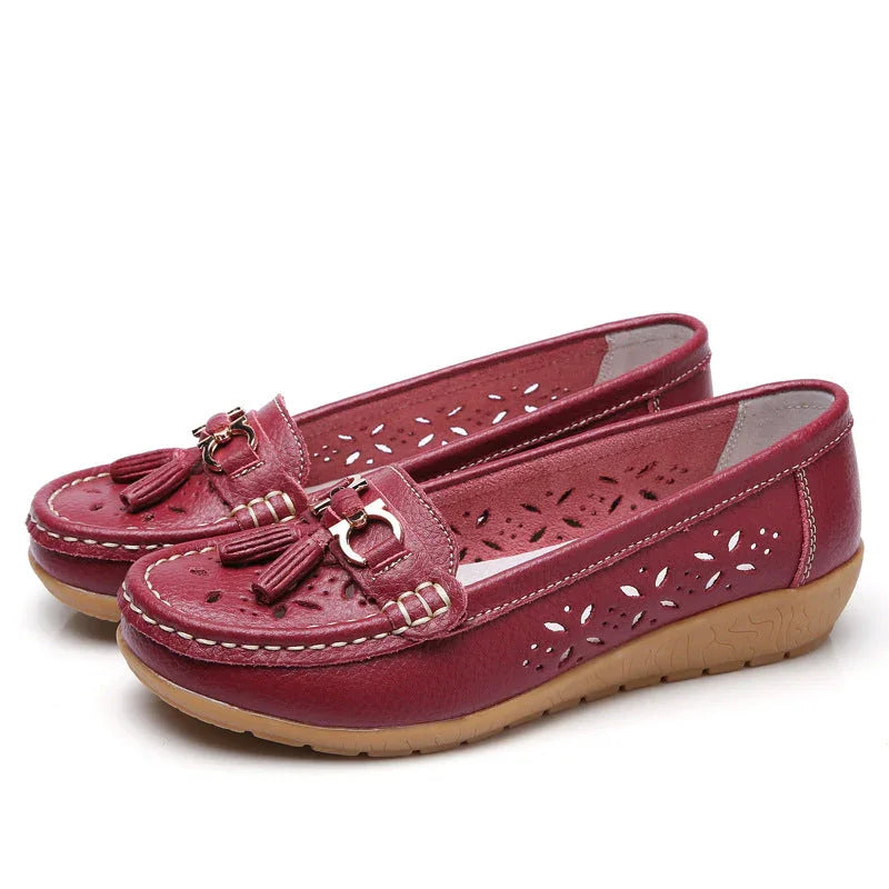 Women's Hollow Leather Shoes Soft Bottom Wedge Hole - VAleG