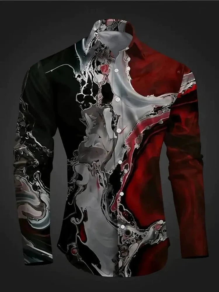 European And American Spring And Autumn Leisure Personalized Trendy Men Long Sleeve 3D Printed Shirt - VAleG