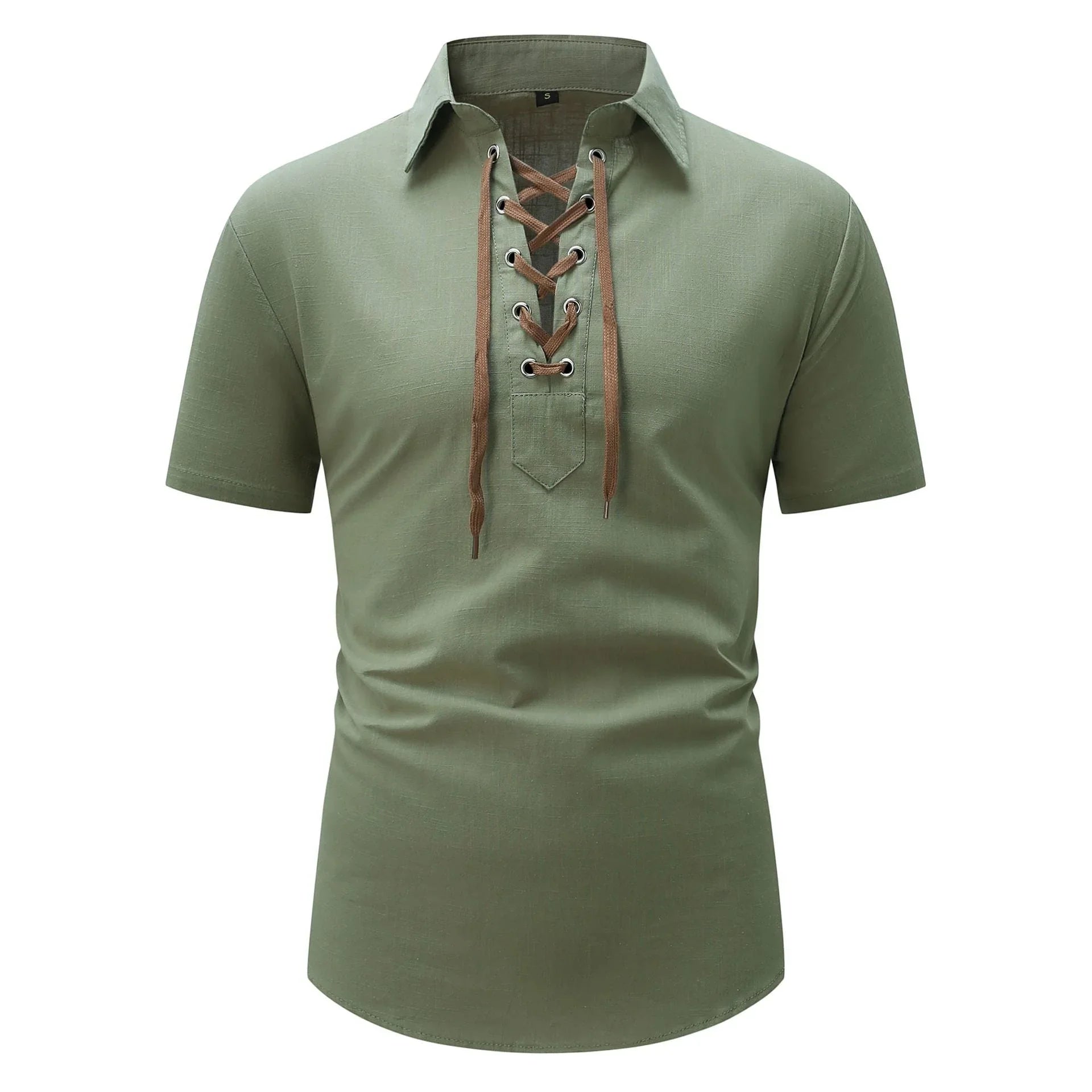 European And American Men's Cotton And Linen Lapel Loose V-neck Lace Shirt - VAleG