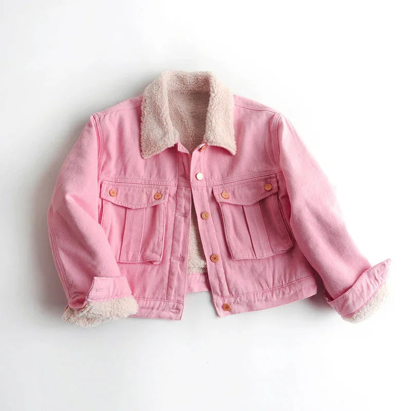 Lamb Wool Fleece-lined Thickening Denim Jacket - VAleG