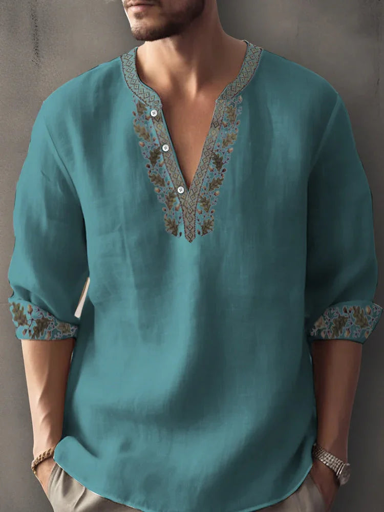 3D Digital Printing Bamboo Linen Long Sleeve European And American - VAleG