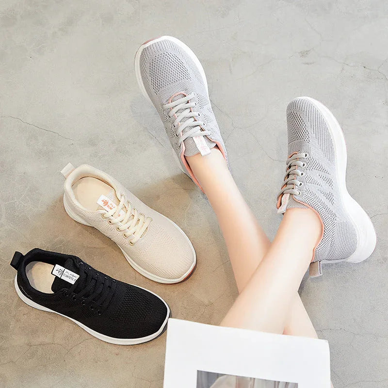 Breathable Fly Woven Mesh Running Shoes Women's Flat Soft Sole Sneakers - VAleG