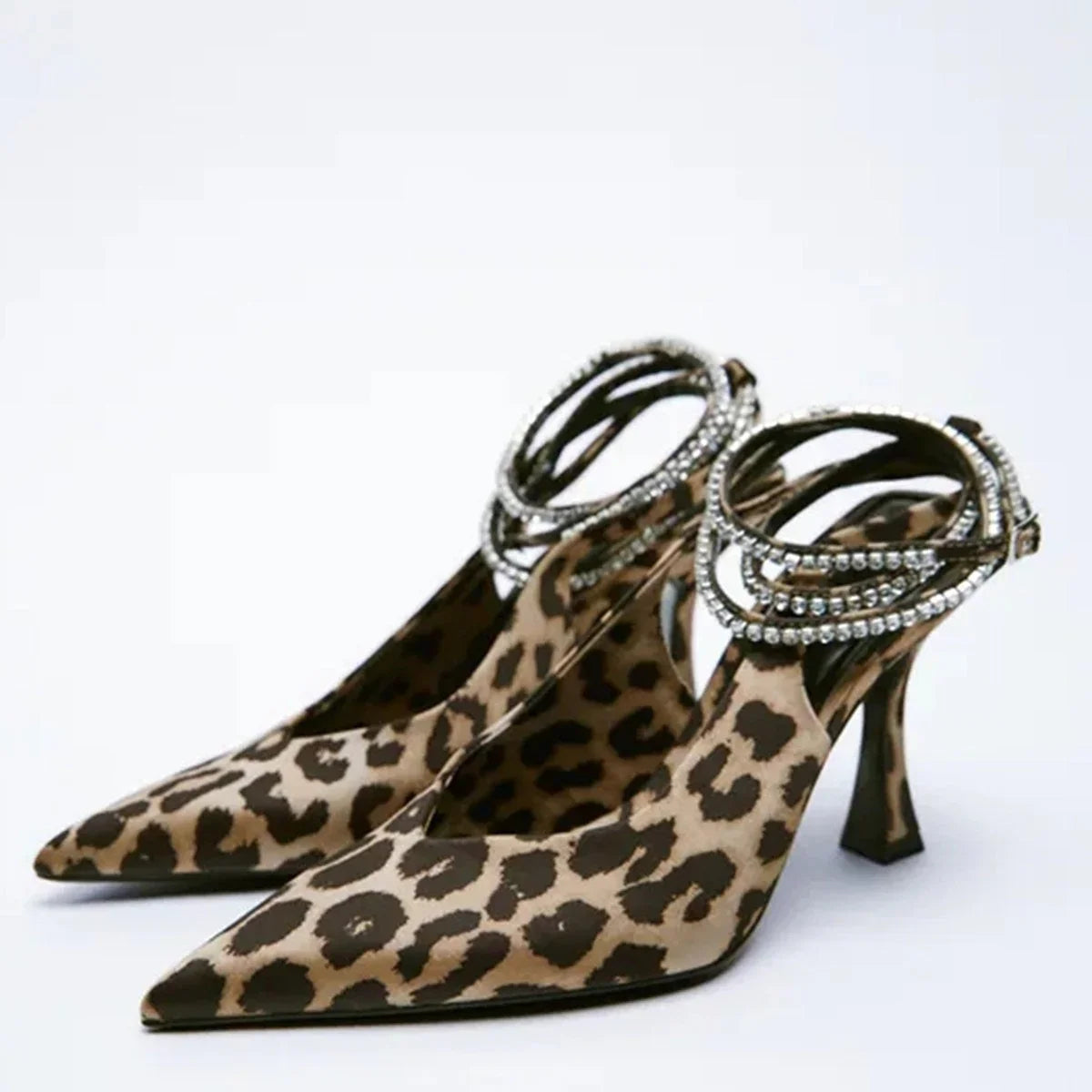 Personalized Leopard Print Suede Mid Heel Pointed Toe Strap Sandals - VAleG