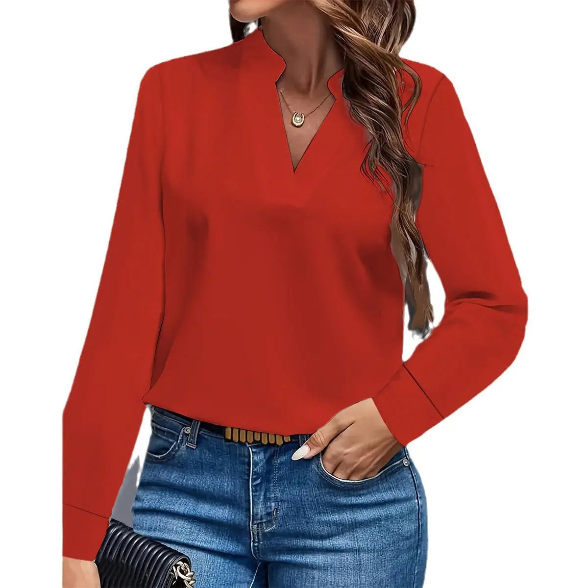 Camicia a Tinta Unita e Scollo a V - VAleG
