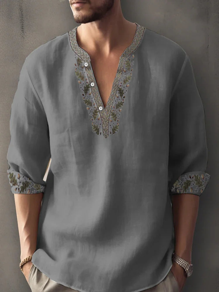 3D Digital Printing Bamboo Linen Long Sleeve European And American - VAleG