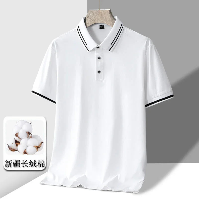 Men's Short-sleeved T-shirt Full Cotton Thin Section Business Lapel - VAleG