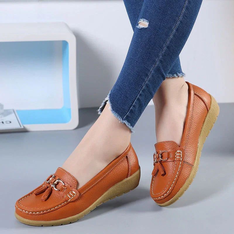 Women's Hollow Leather Shoes Soft Bottom Wedge Hole - VAleG