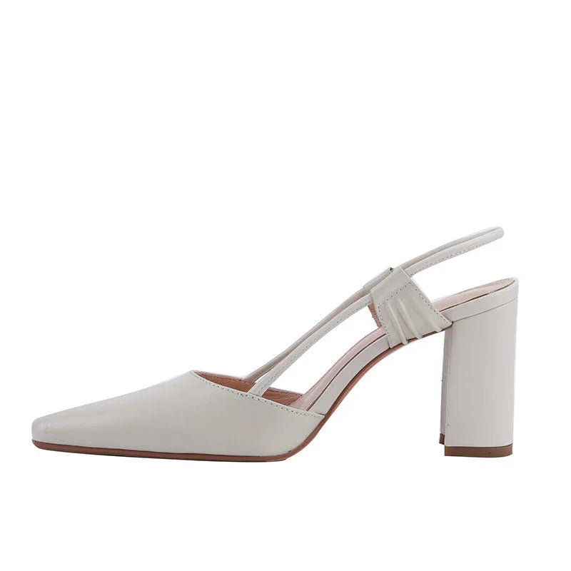 Closed Toe Back Empty High Heel Cool Pumps Full Leather - VAleG