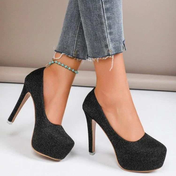 High Heel Stiletto Round Toe Sequin Fashion Nightclub - VAleG