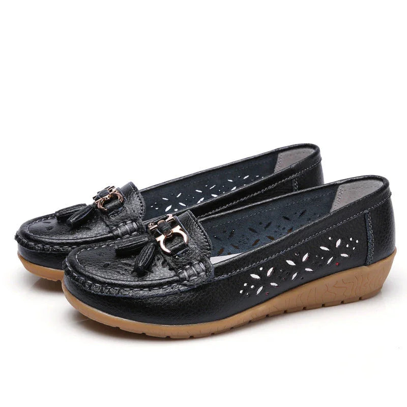 Women's Hollow Leather Shoes Soft Bottom Wedge Hole - VAleG