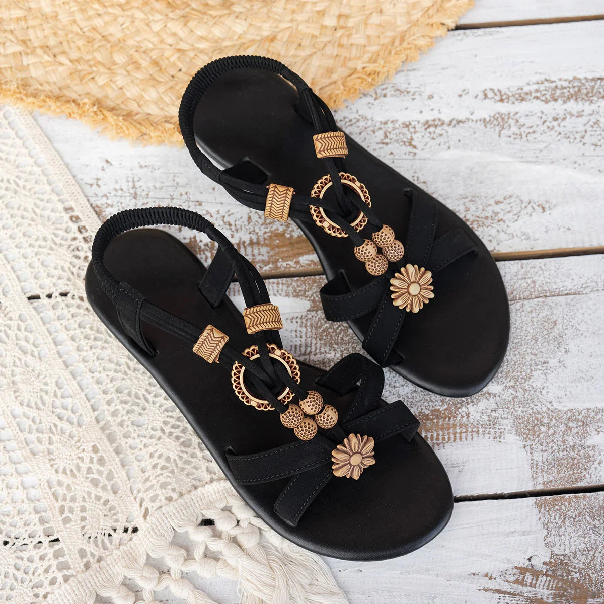 Ethnic Style Flat Women's Beaded Weave Open Toe Beach Sandals - VAleG