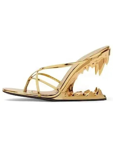 Tooth Profiled Heel Women's High Heel Slippers - VAleG