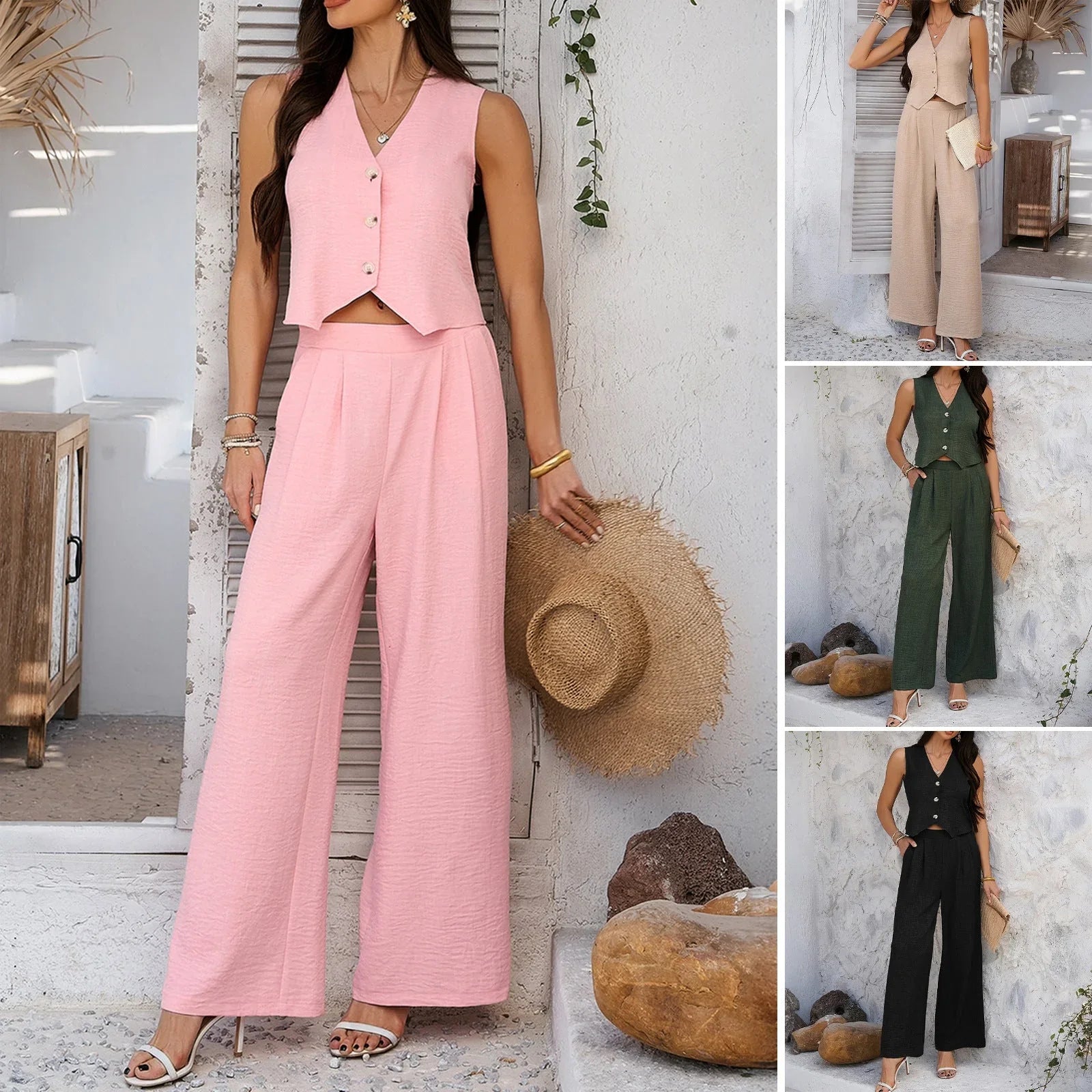 Holiday Vest Wide Leg Trousers Suit - VAleG