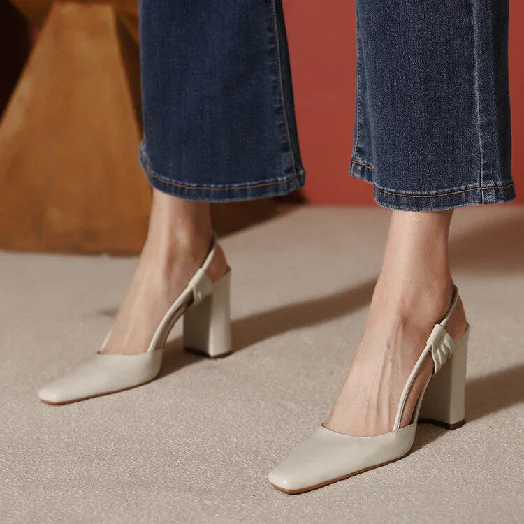 Closed Toe Back Empty High Heel Cool Pumps Full Leather - VAleG