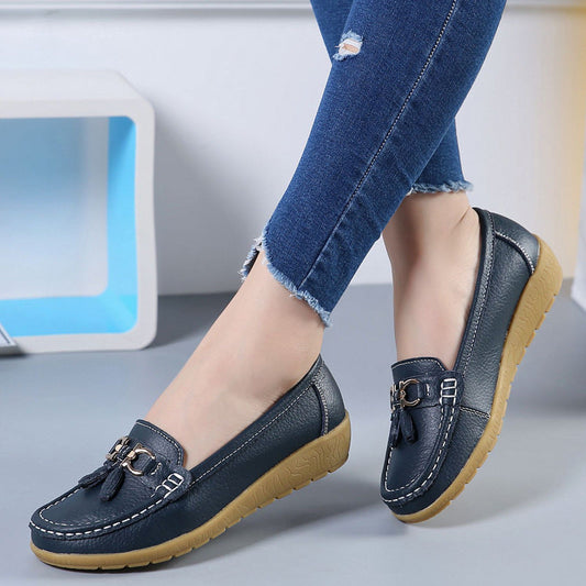 Women's Hollow Leather Shoes Soft Bottom Wedge Hole - VAleG