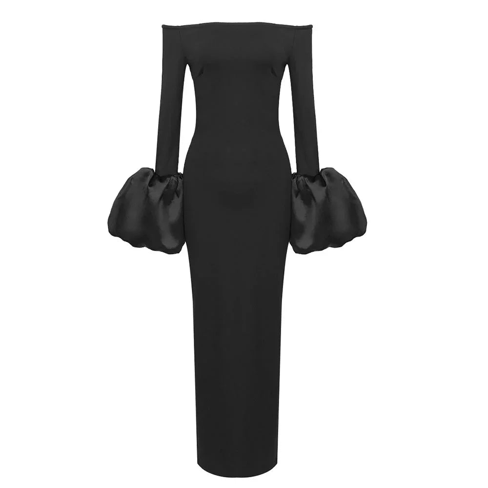 Dress Red And Black Slim-fit Long Sleeve French Lantern Sleeve Dress - VAleG