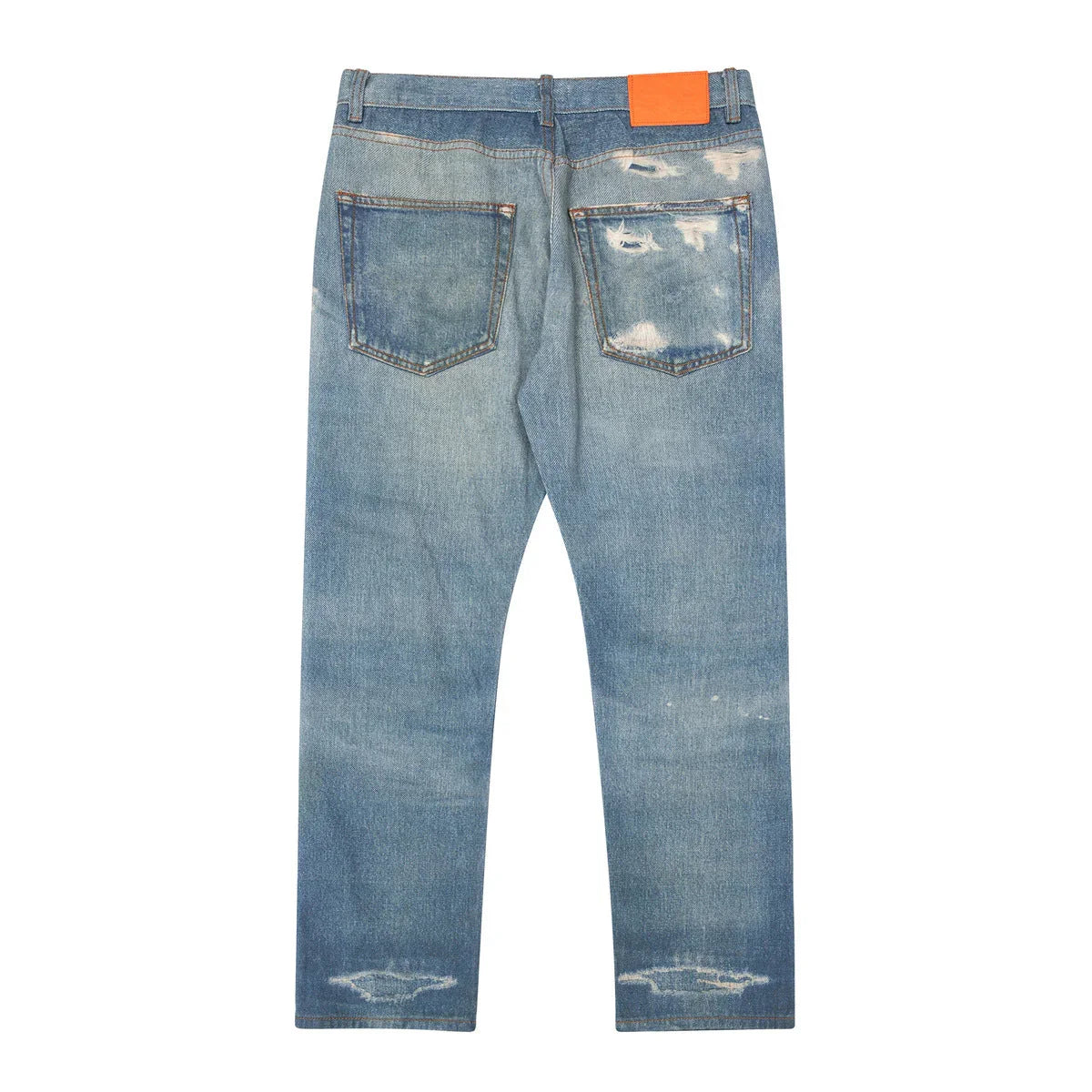 Digital Direct Injection Printing Vintage Washed Distressed Straight Jeans - VAleG