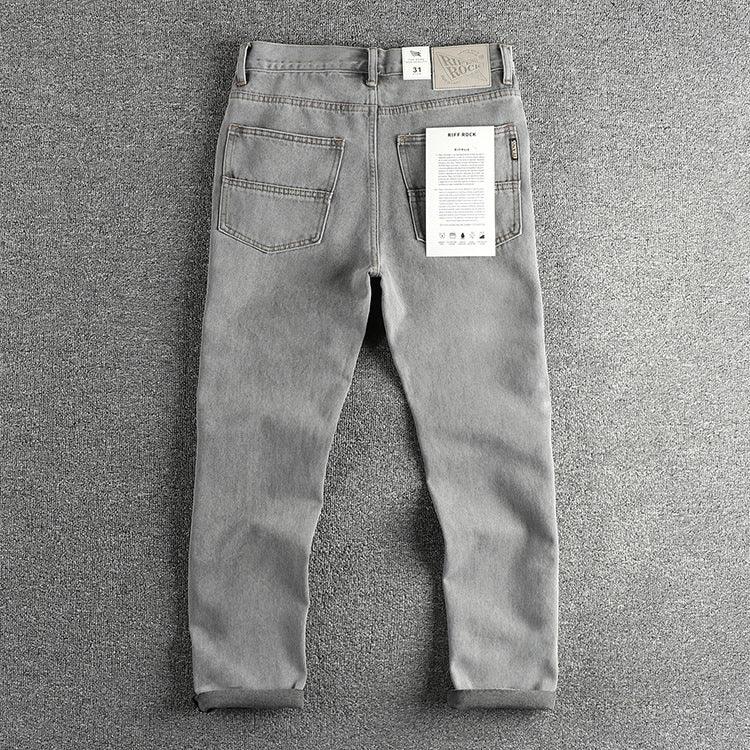 Retro Washed Distressed Cement Gray Jeans For Men - VAleG