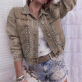 Women's Decorative Rivets Denim Jacket - VAleG