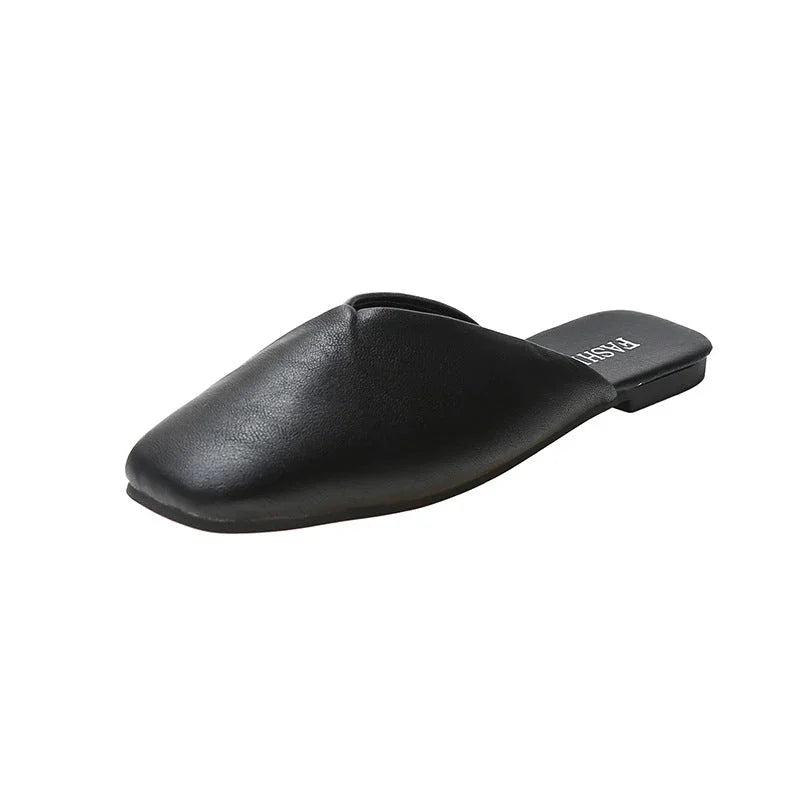 Square Toe Cap Half Slippers Women's Flat Plus Size Sandals - VAleG
