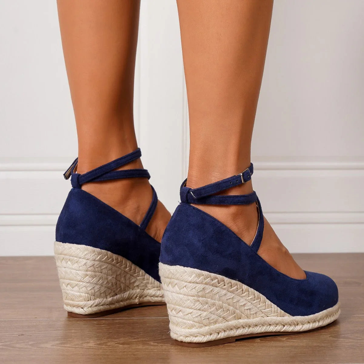 Straw Woven Wedge Closed Toe High Heels - VAleG