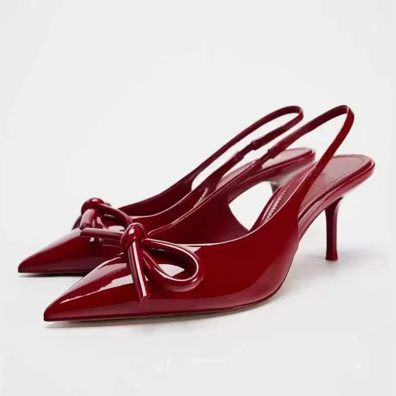 Solid Color Closed Toe Bow Stiletto Heel Pointed-toe Fashion High Heel Sandals For Women - VAleG