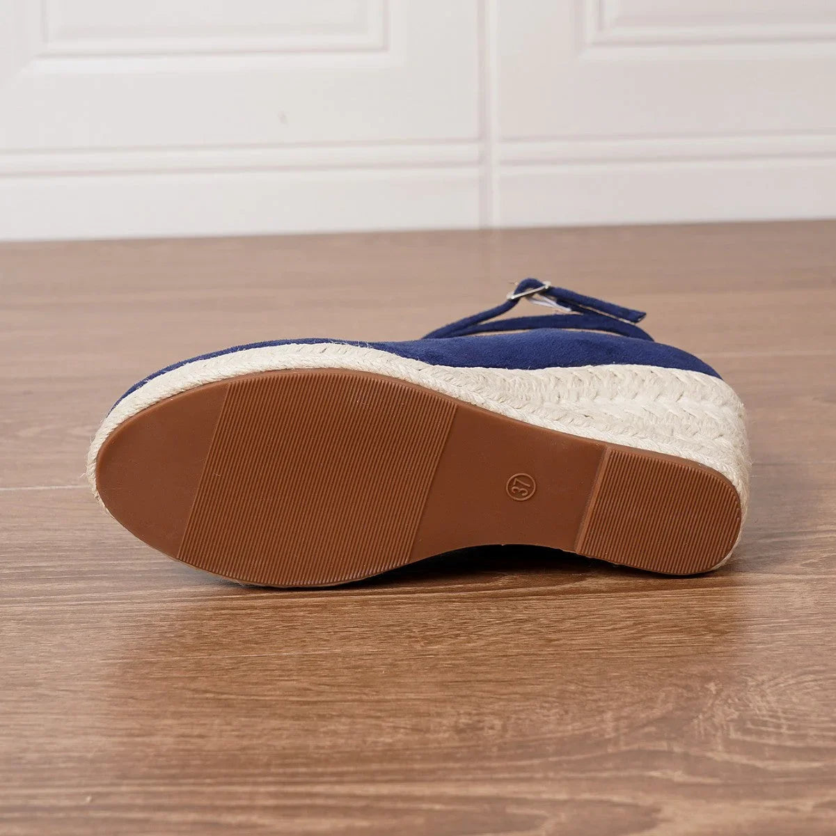 Straw Woven Wedge Closed Toe High Heels - VAleG