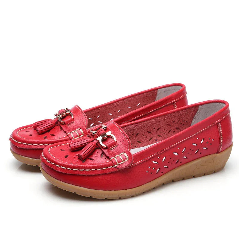 Women's Hollow Leather Shoes Soft Bottom Wedge Hole - VAleG