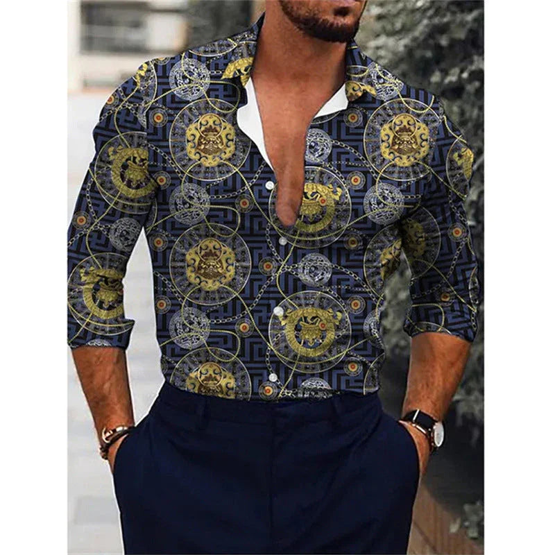 Men's Gradient 3D Printed Long-sleeved Shirt - VAleG