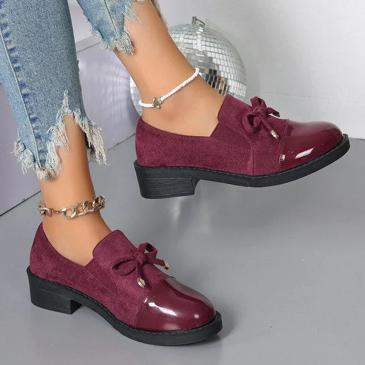 Women's Bowknot Chunky Heel One Pedal Loafer - VAleG