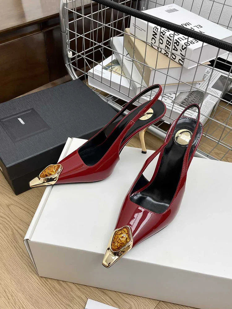Gem Square Toe Stiletto Heel Hollow High Heel Shoes - VAleG