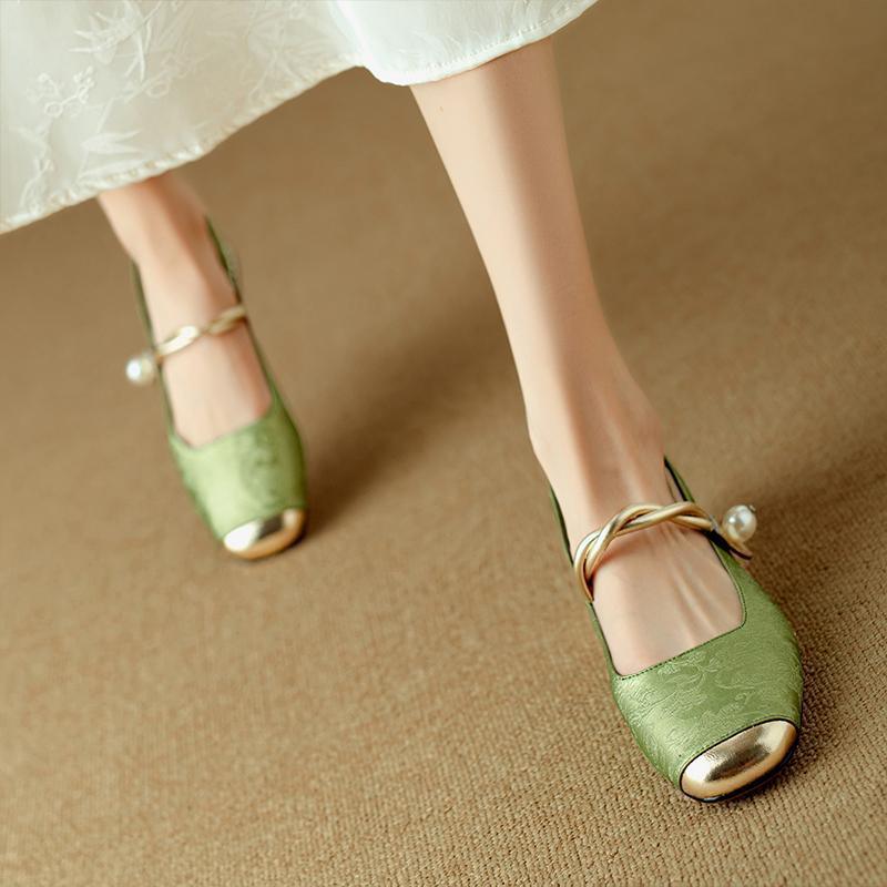 Women's Chinese Style Traditional For Cheongsam Square Toe Cap Sandals - VAleG