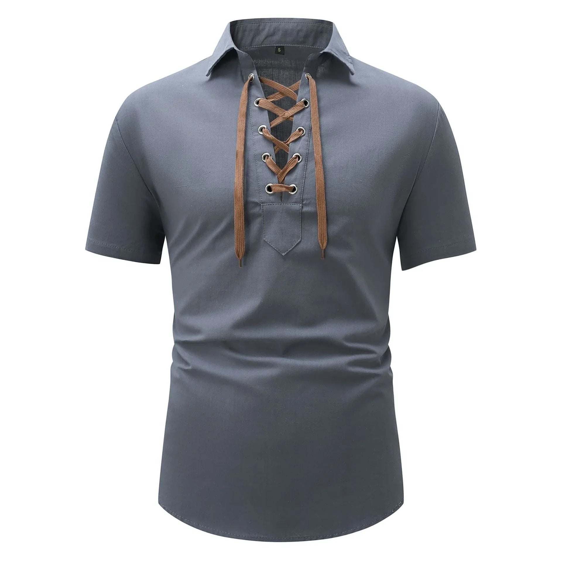 European And American Men's Cotton And Linen Lapel Loose V-neck Lace Shirt - VAleG