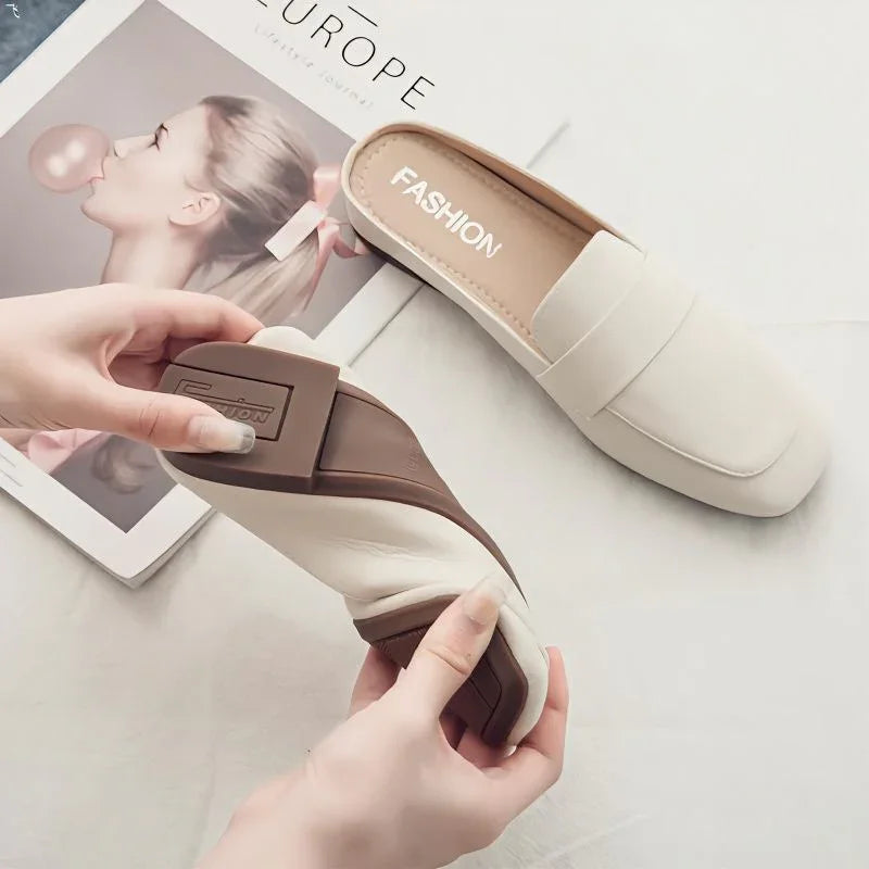Closed Toe Half Slippers Women's Flat Soft Leather - VAleG
