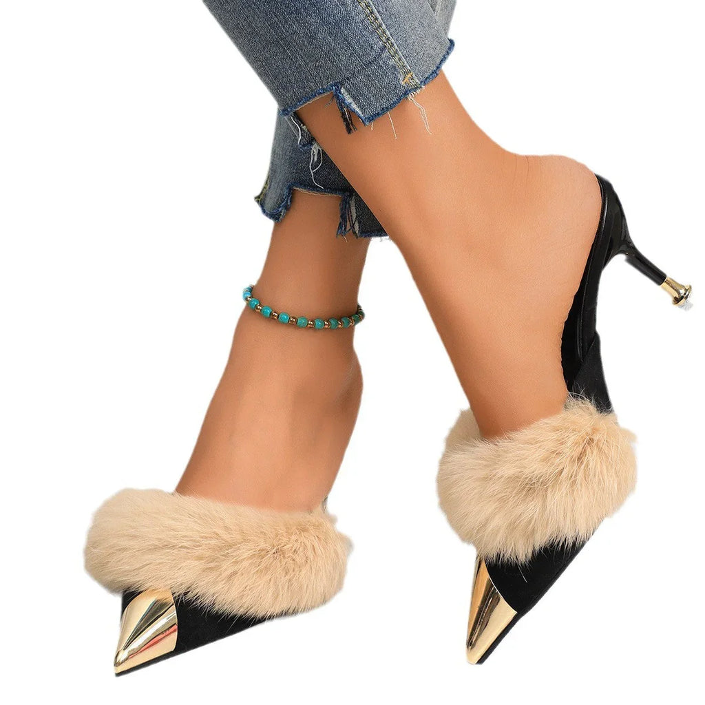 Low Heel Closed Toe Plush Slippers - VAleG