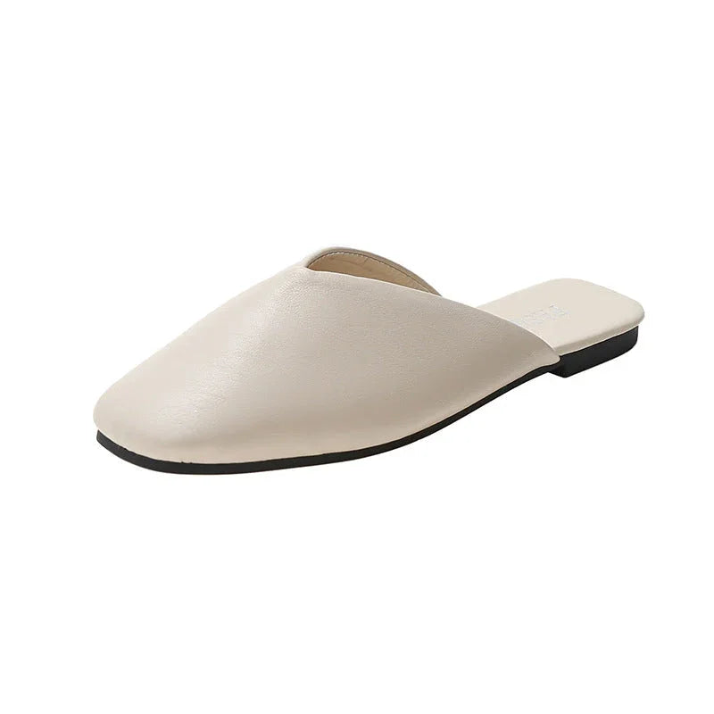 Square Toe Cap Half Slippers Women's Flat Plus Size Sandals - VAleG