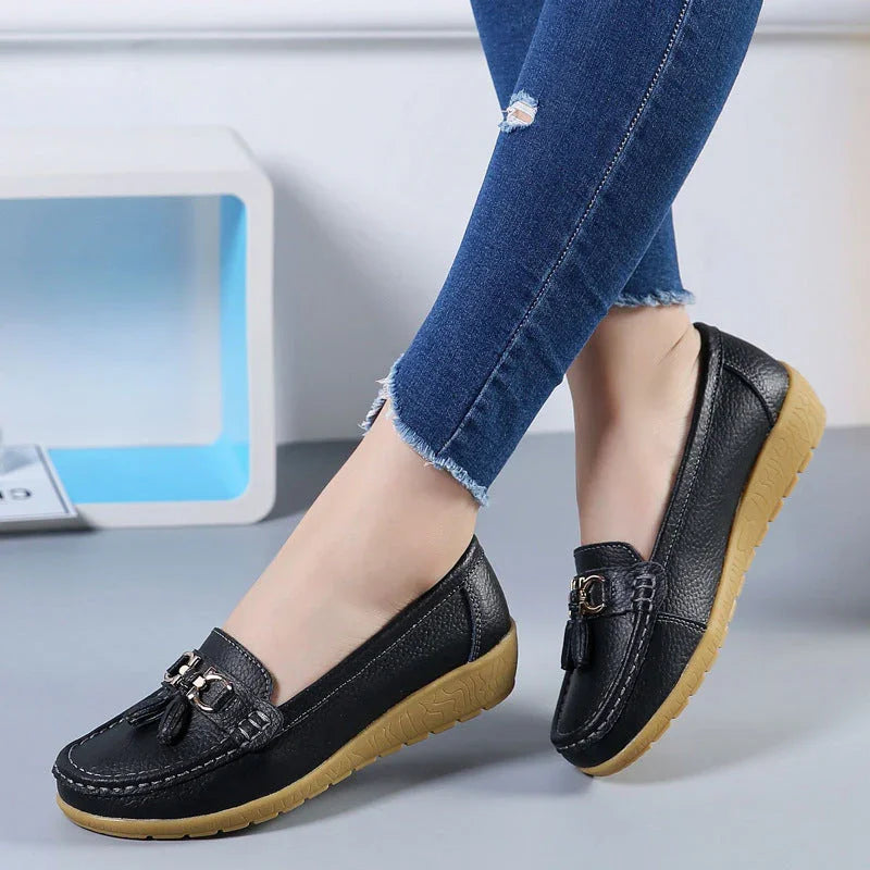 Women's Hollow Leather Shoes Soft Bottom Wedge Hole - VAleG