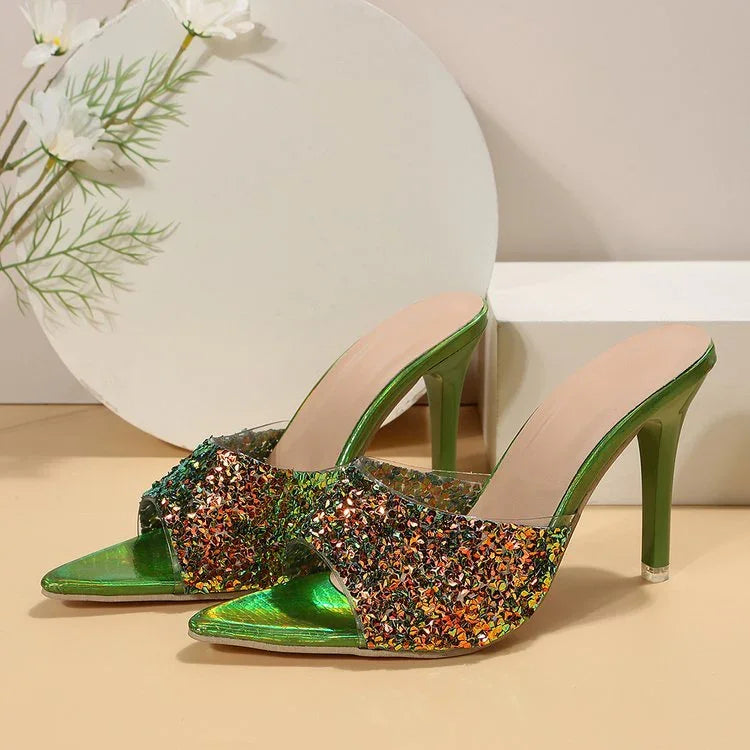 European And American Style Sequin High Heels Sandals - VAleG
