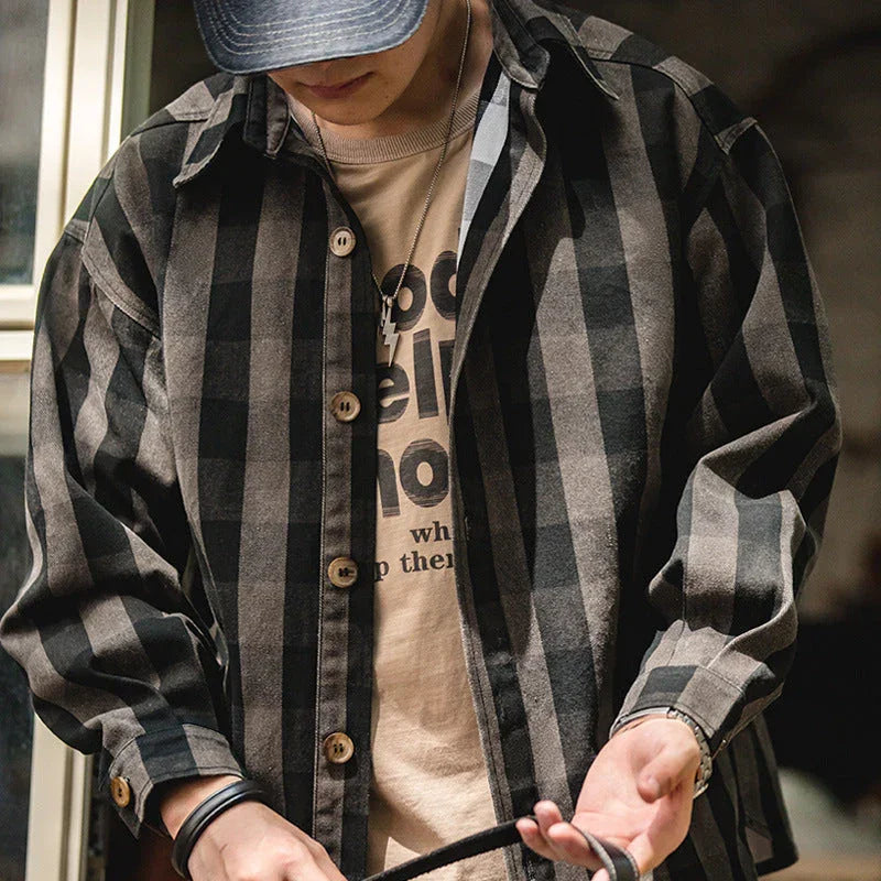 American Retro Plaid Loose Shirt Coat Men - VAleG