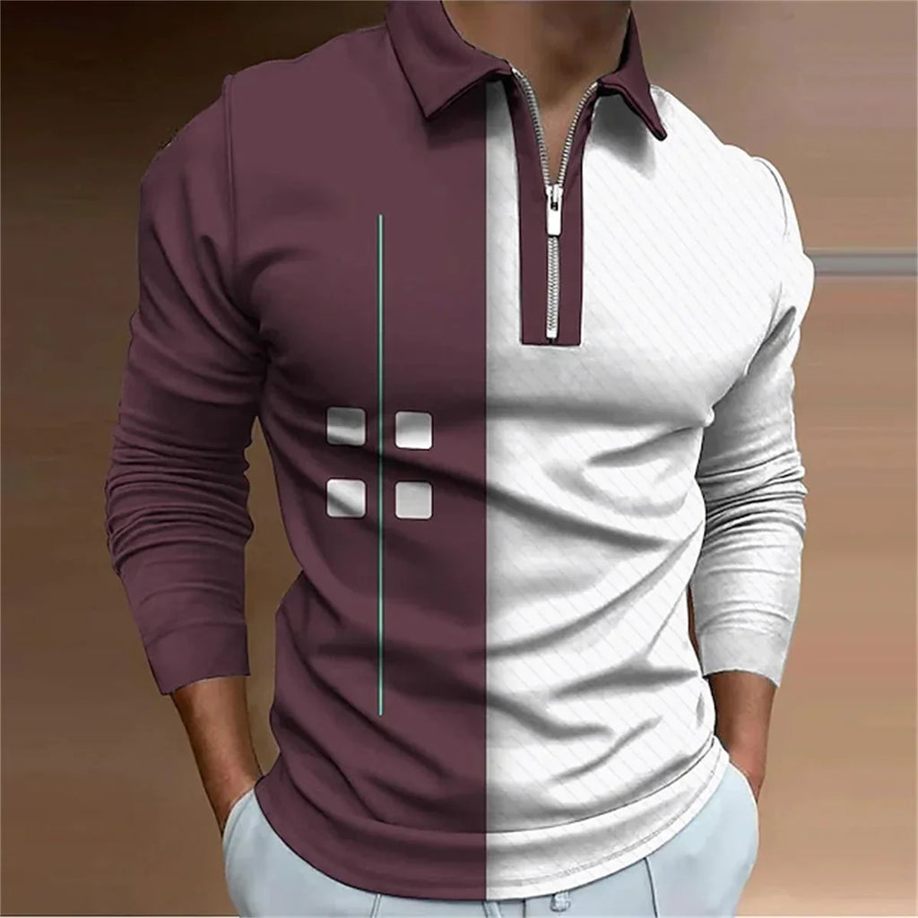 European And American Men's Lapel Polo Shirt Fashion Casual Long Sleeve - VAleG