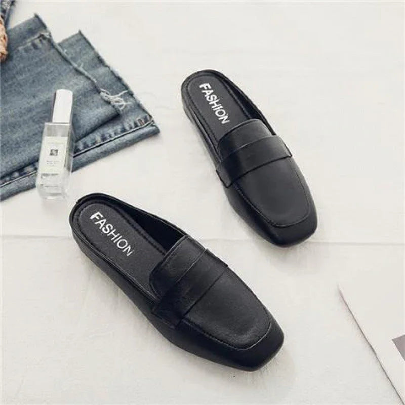 Closed Toe Half Slippers Women's Flat Soft Leather - VAleG