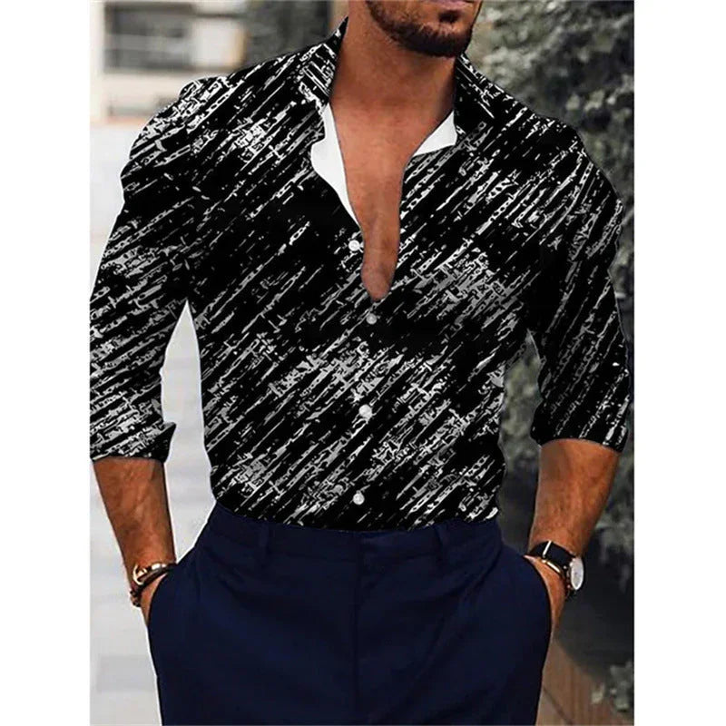 Men's Gradient 3D Printed Long-sleeved Shirt - VAleG