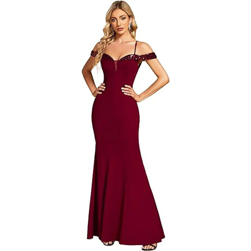 Women's Clothing Off-neck Sling Evening Long Dress - VAleG