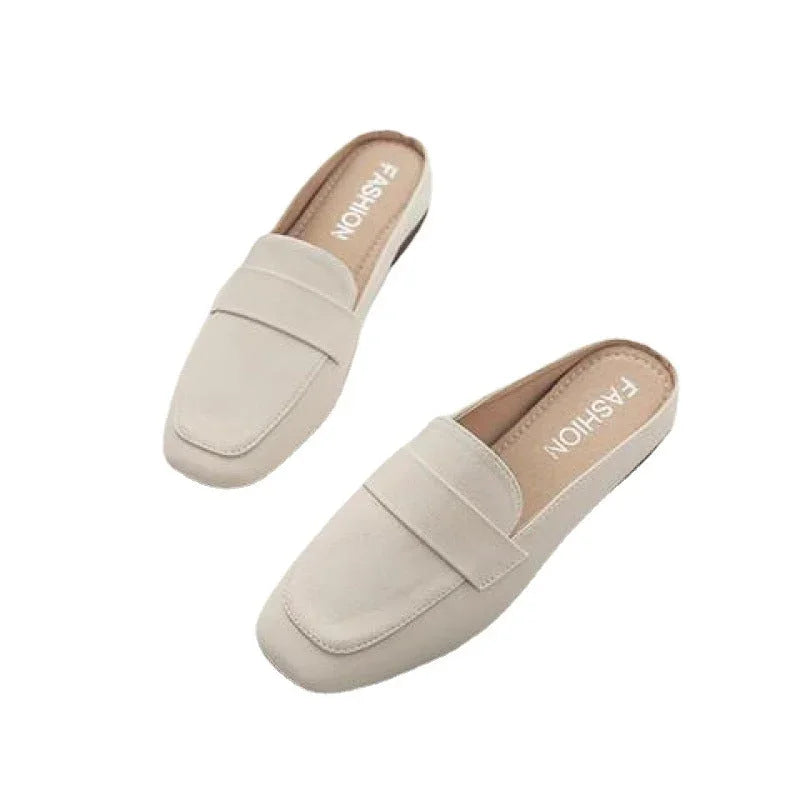 Closed Toe Half Slippers Women's Flat Soft Leather - VAleG