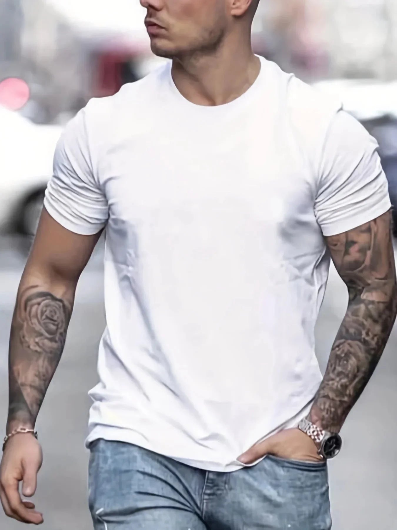 Men's Fashion Casual All-match Round Neck Printed Short Sleeve - VAleG