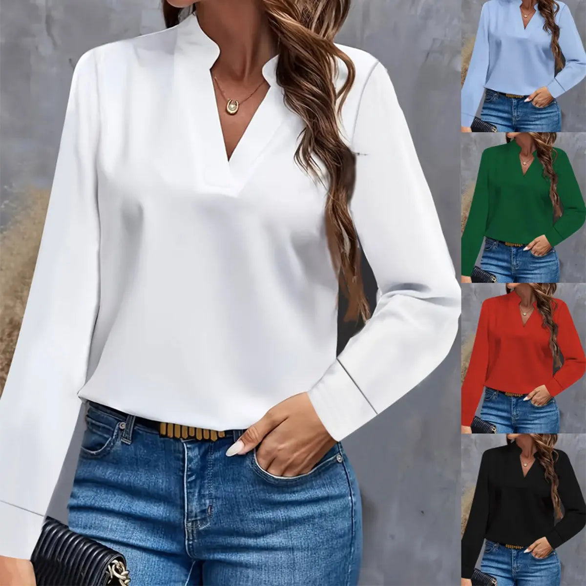Camicia a Tinta Unita e Scollo a V - VAleG