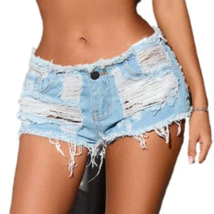 Hot Girl Sexy Low Waist Ripped Denim Frayed Super Short Shorts Women - VAleG