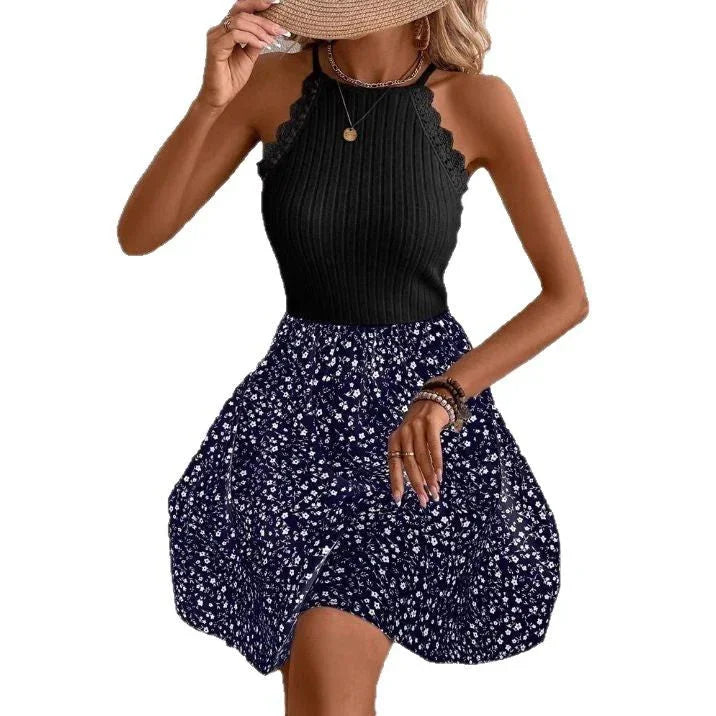 Women's Lace Slim Fit Patchwork Fashion Slim Sleeveless Dress - VAleG