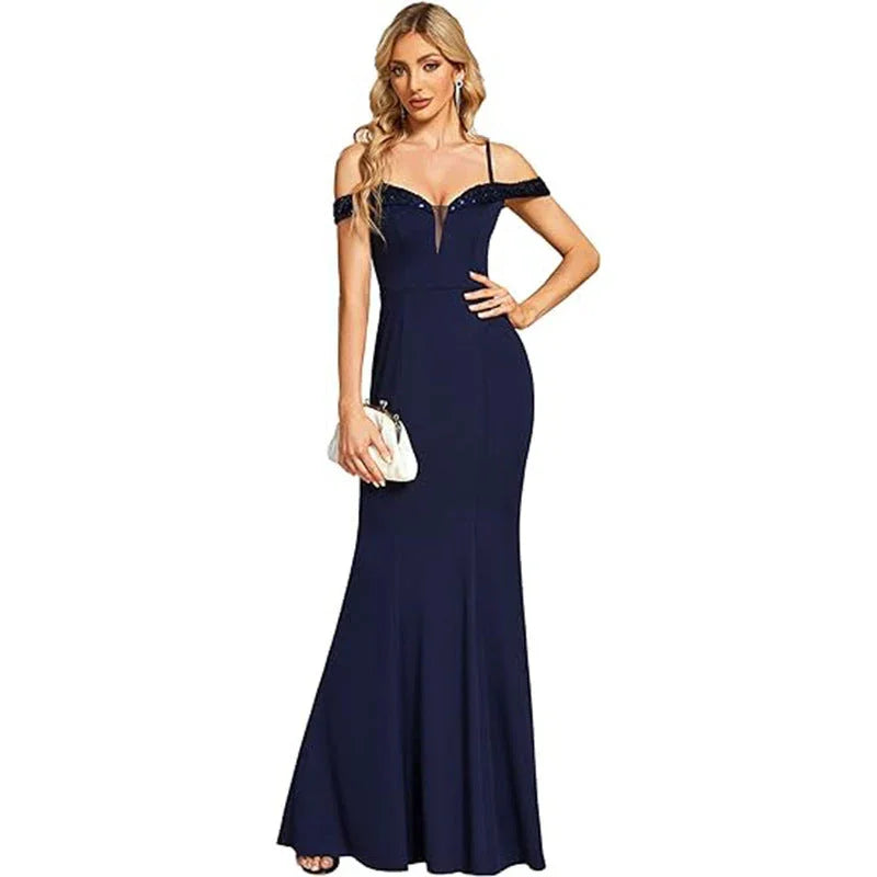Women's Clothing Off-neck Sling Evening Long Dress - VAleG
